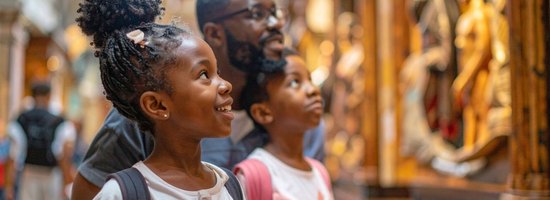 A family using their reciprocal museum membership to visit a museum together